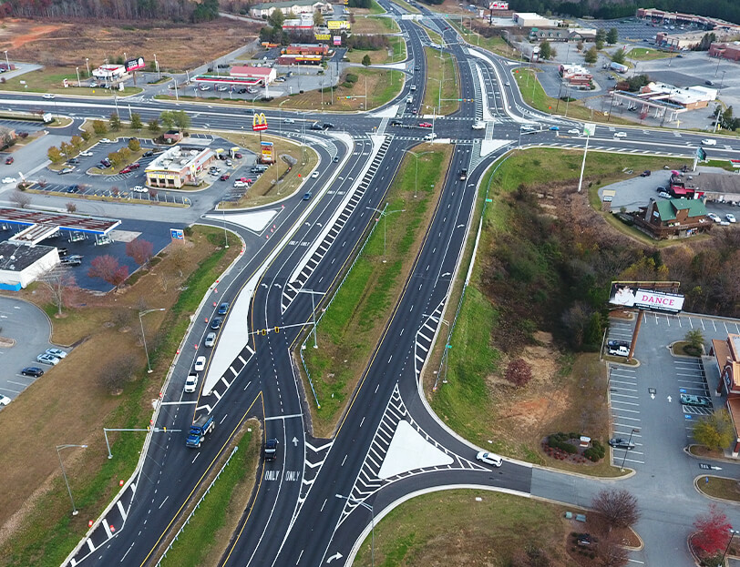 An aerial view of a complicated highway