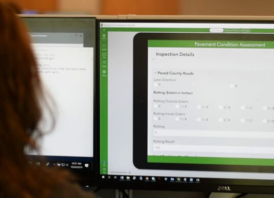 A KCI employee fills out the pavement condition assessment application that was custom developed for Franklin County