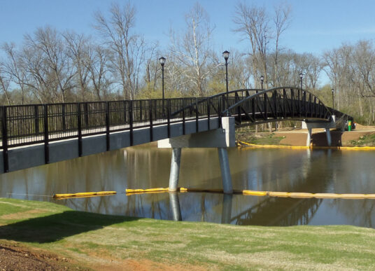 The pedestrian bridge that connects Goat Island to the rest of the Cramerton area