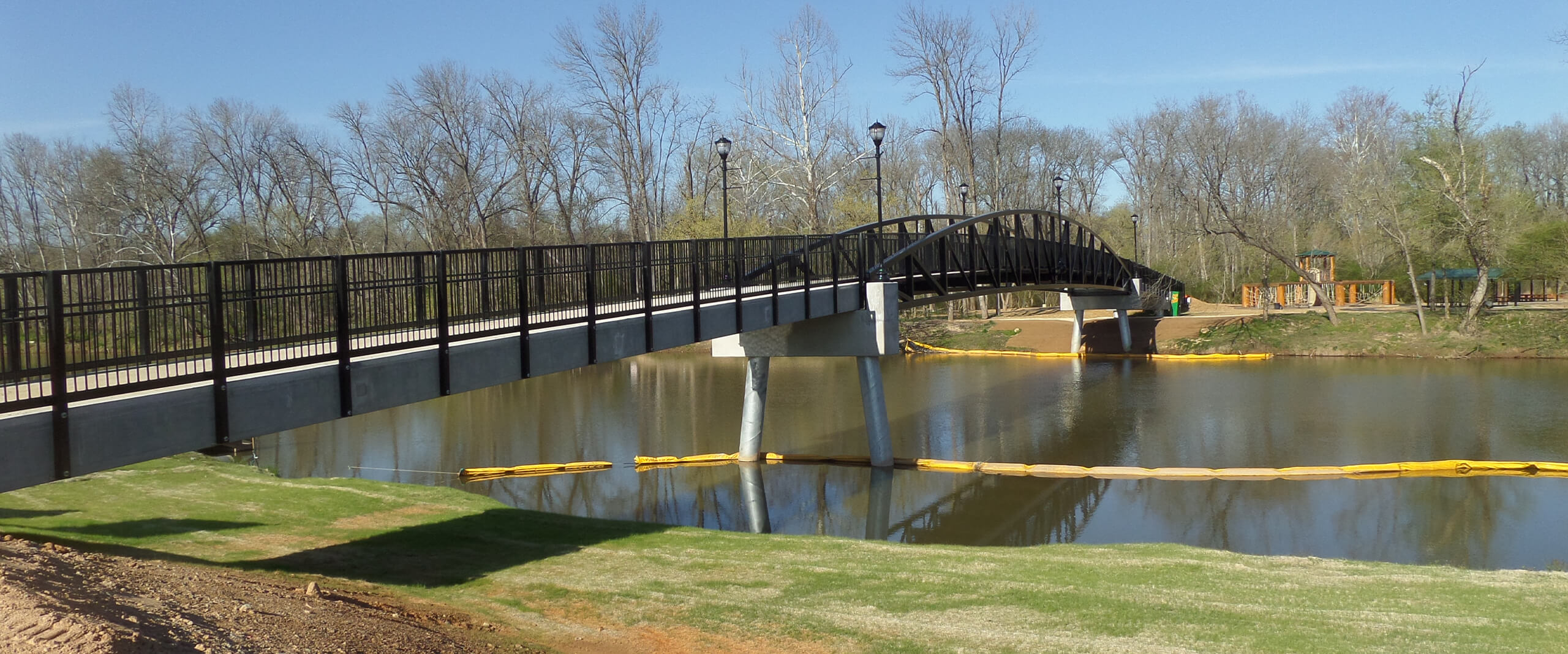 The pedestrian bridge that connects Goat Island to the rest of the Cramerton area