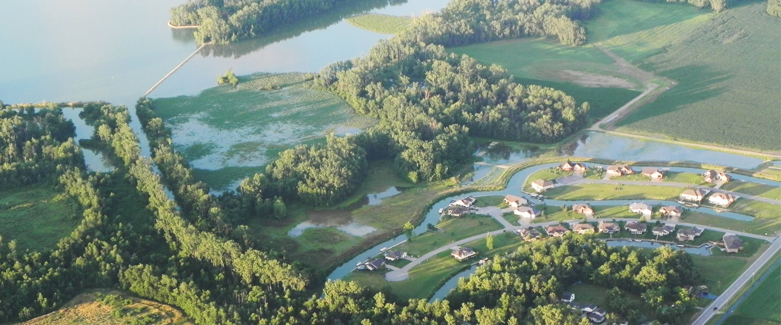 An aerial view of Grand Lake St. Marys