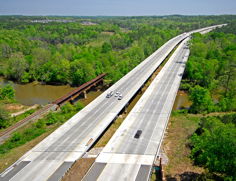 A stretch of roadway over a river
