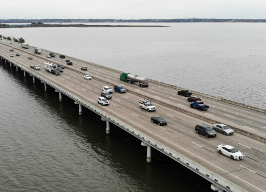 The IH-30 bridge crossing Lake Ray Hubbard