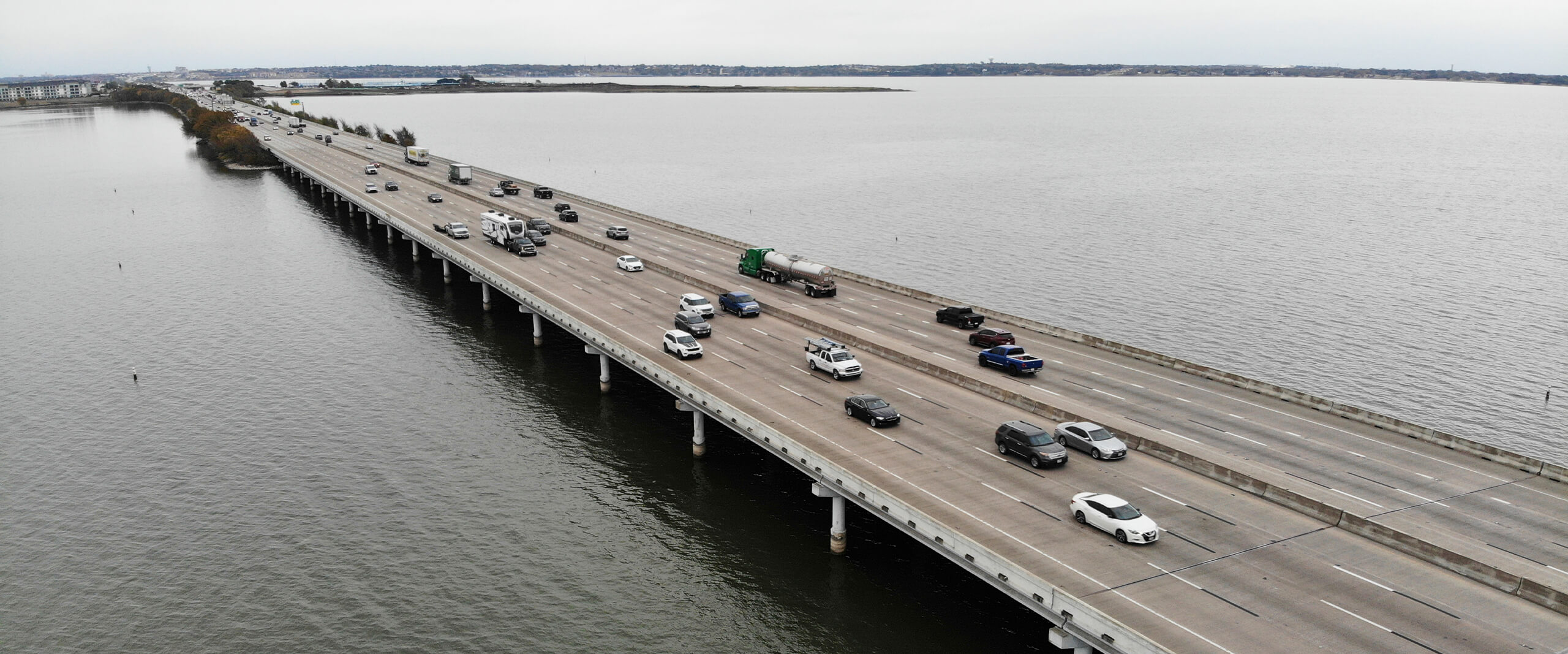 The IH-30 bridge crossing Lake Ray Hubbard