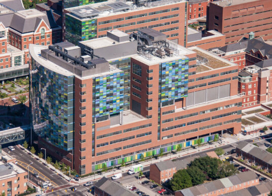 An aerial view of the Johns Hopkins Bayview campus