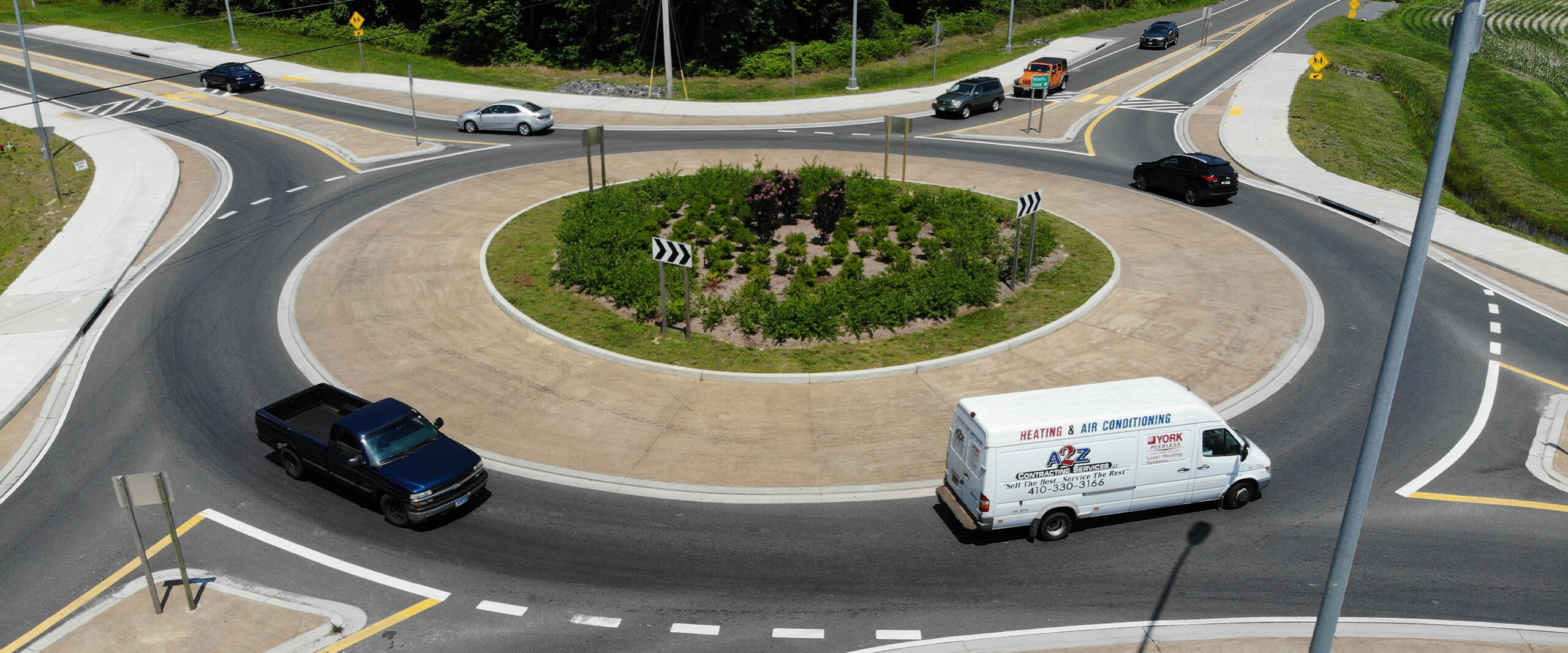 The roundabout on MD 16 at Woods Road
