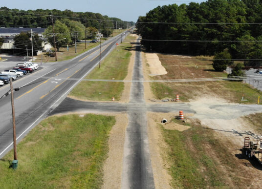 An aerial view of the construction on the MD 413 bike and pedestrian pathway