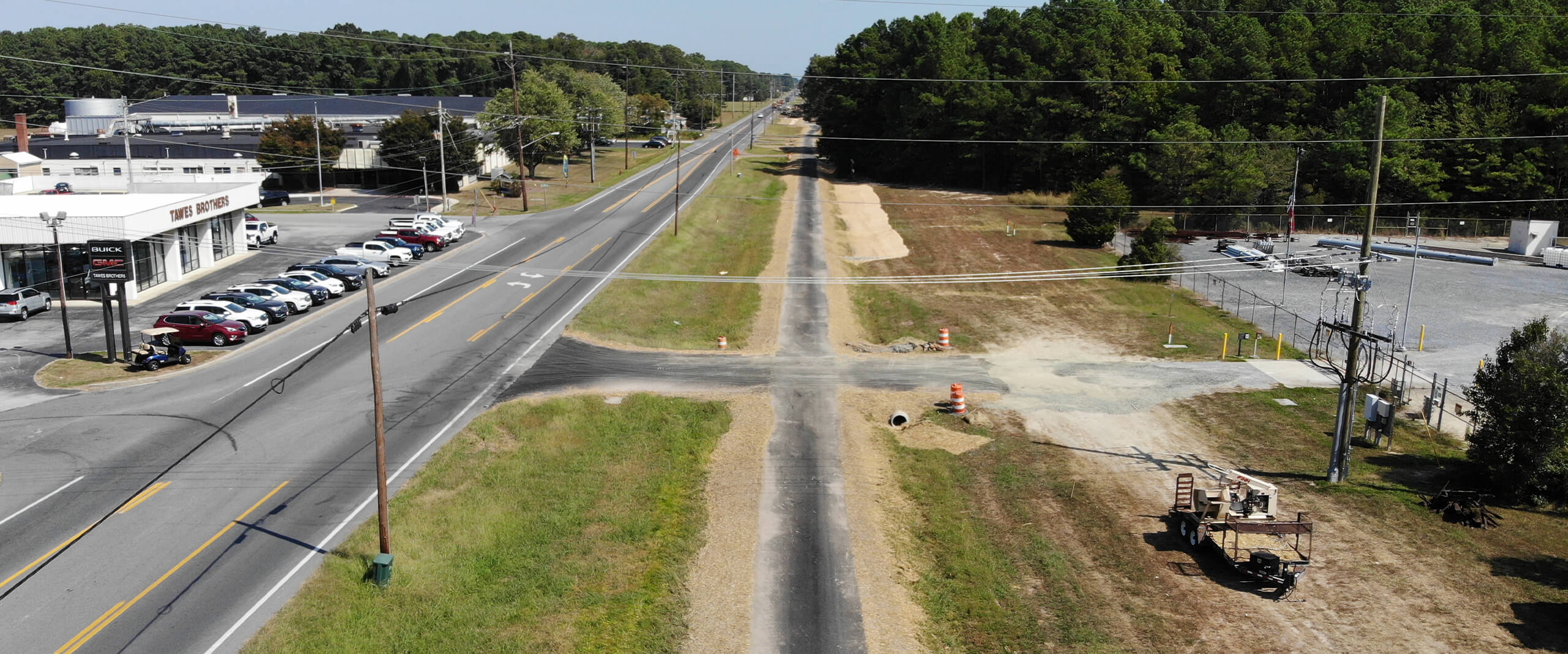 An aerial view of the construction on the MD 413 bike and pedestrian pathway