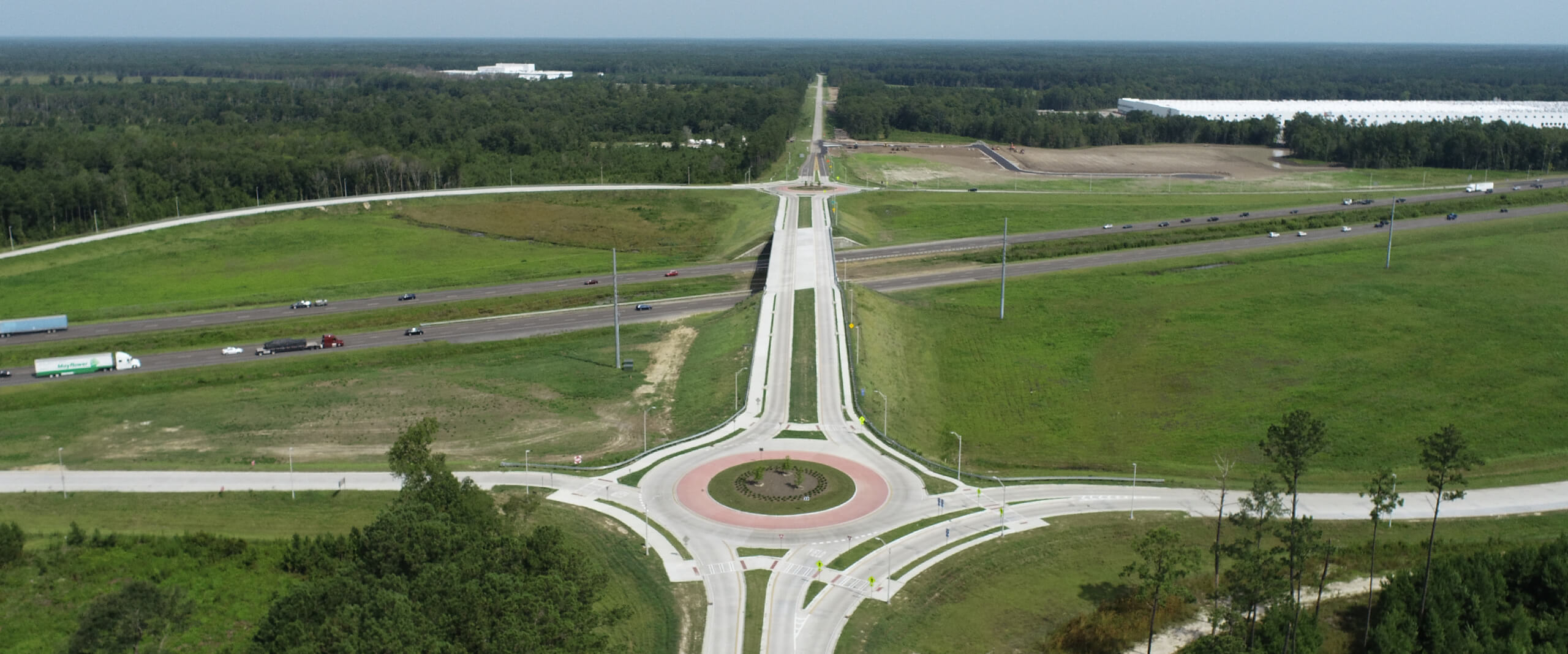 A road with two roundabouts shown