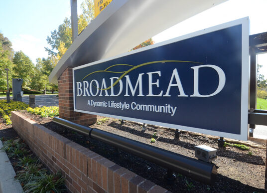 Entrance sign at Broadmead, a senior living site development in Maryland