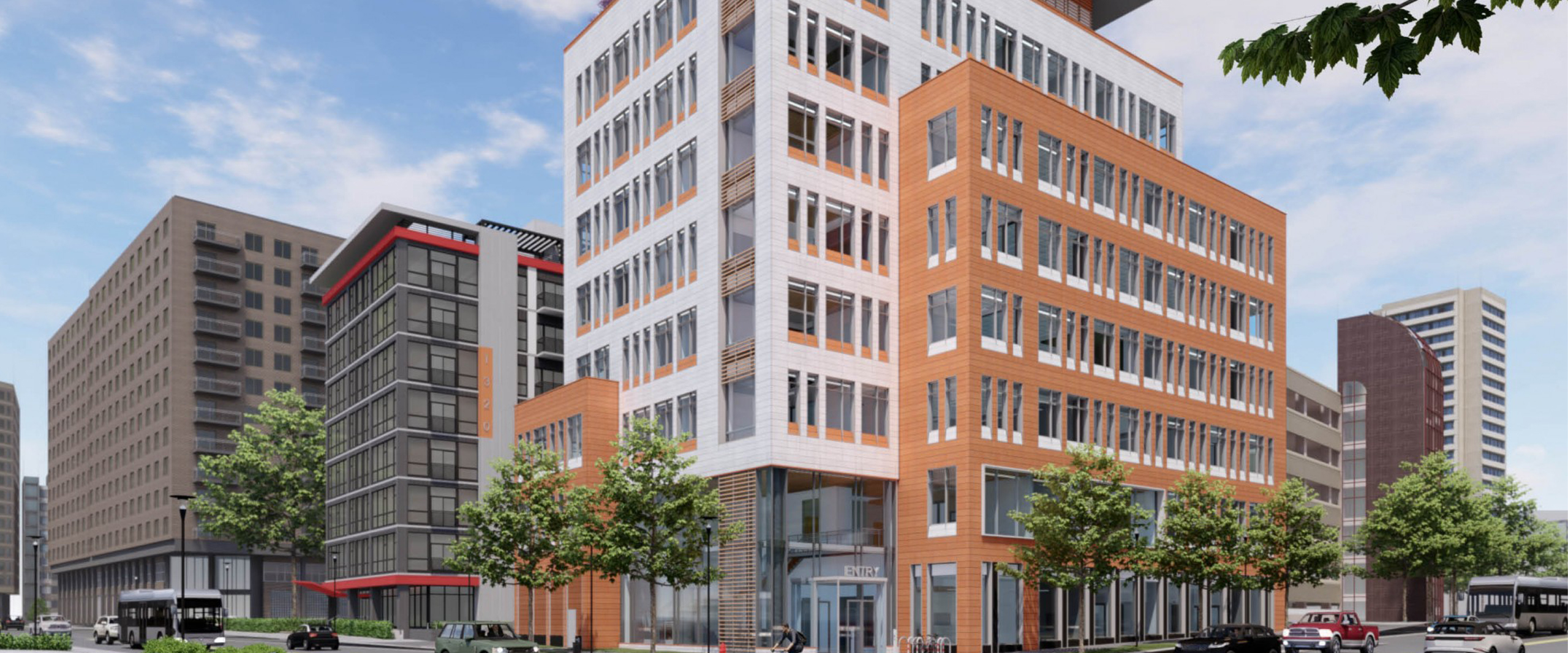 Rendering of the nine-story Housing Opportunities Commission headquarters in Silver Spring, Maryland