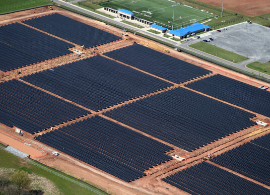 Aerial view of the Mount St. Mary's solar farm, a civil engineering project in Maryland