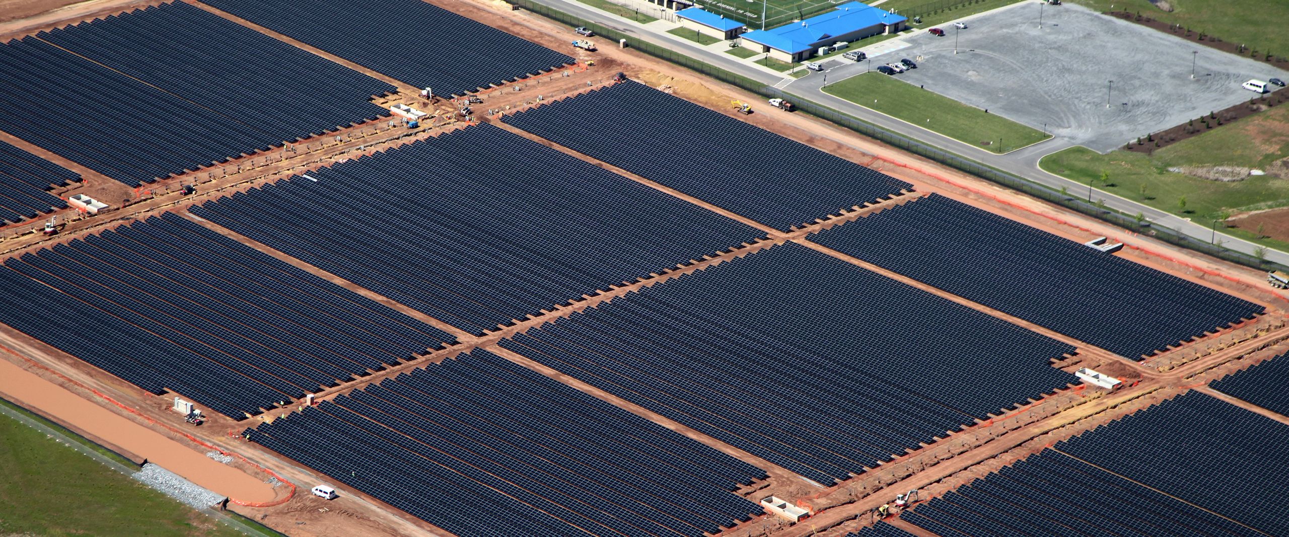 Aerial view of the ground-mounted solar array at Mount St. Mary's University in Emmitsburg, Maryland