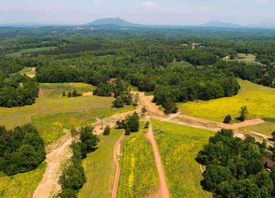 Aerial view of the Mill Dam Creek headwater restoration in Yadkin County, North Carolina