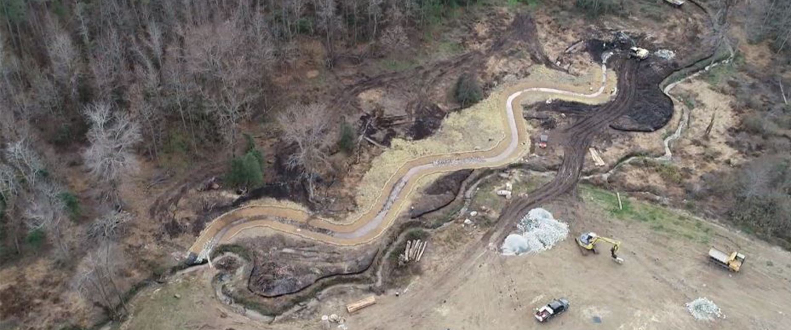 Newly graded stream channel with erosion control during the Stony Fork project in Johnston County, North Carolina